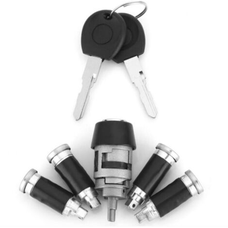 BEBUSINGOTO Kit de cerradura de encendido/puerta, cilindro de cerradura de encendido y llave para Transporter T4 Caravelle 1990-2003 357905855B