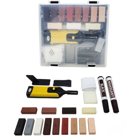 BEBUSINGOTO Kit de reparación de azulejos y piedra con 13 bloques de cera, relleno para grietas y pintura para azulejos.