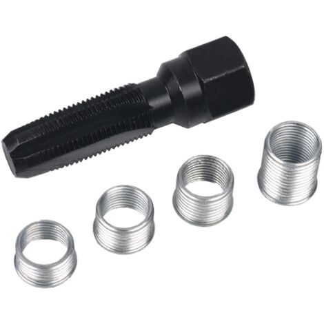 BEBUSINGOTO Kit de reparación de roscas de bujías (5 piezas, M14 x 1,25), kit para reenroscar culatas, reenroscar bujías, herramienta de reparación de roscas de cilindros con escariador de 14 mm