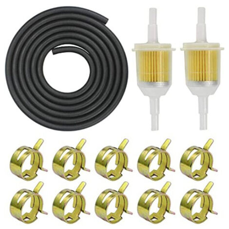 BEBUSINGOTO Kraftstofffilterschlauch, 2 Meter, Kraftstoffschlauch, 2 Stück, Kraftstofffilter, 10 Stück, Edelstahl-Schlauchschellen für Motorrad, Roller, Rasentraktor