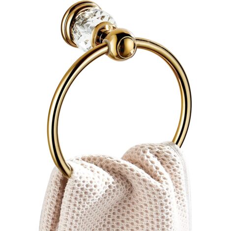BEBUSINGOTO Kristall-Handtuchring, goldener Handtuchhalter für Badezimmer, runder Handtuchhalter Wanddekoration