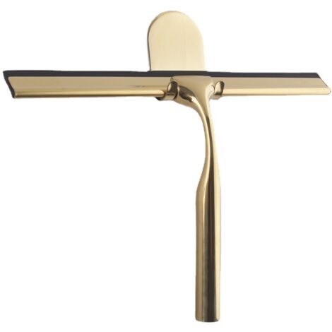 BEBUSINGOTO Limpiacristales de ducha de acero inoxidable dorado para baño, ancho, silicona de alta calidad, con soporte sin taladrar, para ducha y baño.