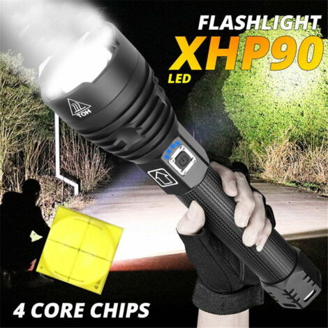 BEBUSINGOTO Linterna LED USB con zoom XHP90 de 990.000 lúmenes