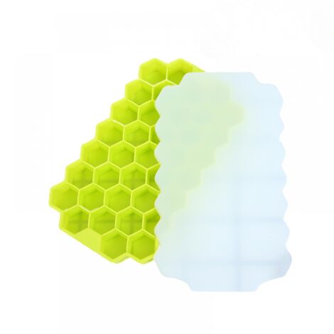 BEBUSINGOTO Lot de 2 bacs à glaçons en silicone avec couvercles sans BPA, bacs à glaçons carrés à dégagement facile, gel de silice de qualité alimentaire flexible pour cocktails, whisky, vert