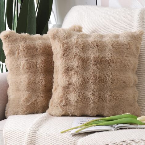 BEBUSINGOTO Lot de 2 Doux Peluche Laine Courte Toison Décoratif Housses de Coussin Luxe Style pour canapé Chambre Chameau 45 x 45 cm