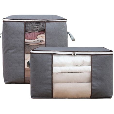 BEBUSINGOTO Lot de 2 sacs de rangement non tissés pour couettes, sacs de déménagement pour couettes, organiseur de bagages pour vêtements (ensemble gris 2 pièces (horizontal + vertical))