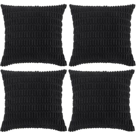 BEBUSINGOTO Lot de 4 housses de coussin décoratives noires style bohème, style rustique et moderne, en velours côtelé doux, 45 x 45 cm