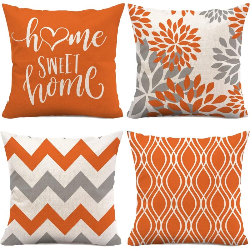 BEBUSINGOTO Lot de 4 housses de coussin orange 18 x 18, oreillers décoratifs orange pour canapé, taie de coussin en lin décoration extérieure de la