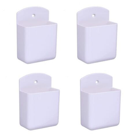 BEBUSINGOTO Lot de 4 supports de télécommande blancs, boîte de rangement murale pour support de télécommande, pour maison, bureau, chambre à coucher, boîte auto-adhésive