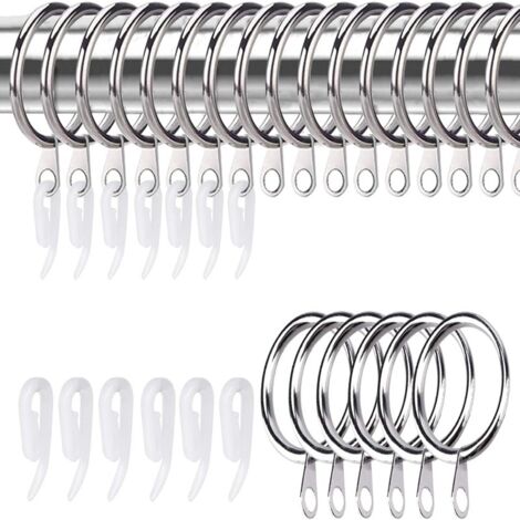 BEBUSINGOTO Lot de 50 Anneaux et Crochets pour Rideaux en métal, Anneaux de Suspension pour Rideaux de Douche, tringles à Rideaux et Rideaux (Argent)