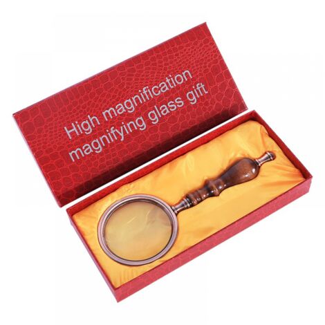 BEBUSINGOTO Lupa de mano de cobre antiguo de 10 aumentos con mango de madera