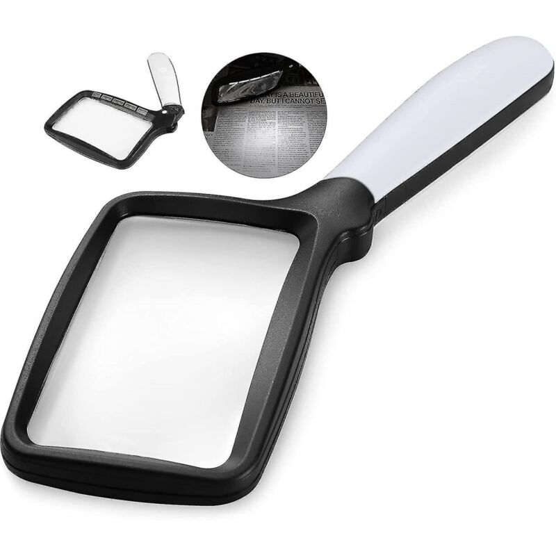 Image of BEBUSINGOTO Lupe mit Licht, große rechteckige, faltbare 3-fache Lupe mit dimmbarer LED zum Lesen