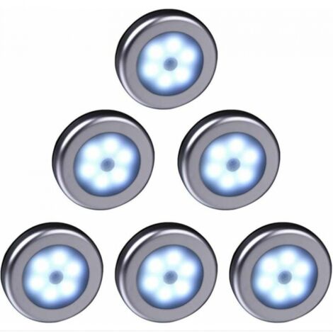 BEBUSINGOTO Luz LED inalámbrica con sensor de movimiento para armario, escaleras, pasillo, cocina y dormitorio (6 unidades) (carcasa plateada (luz blanca))