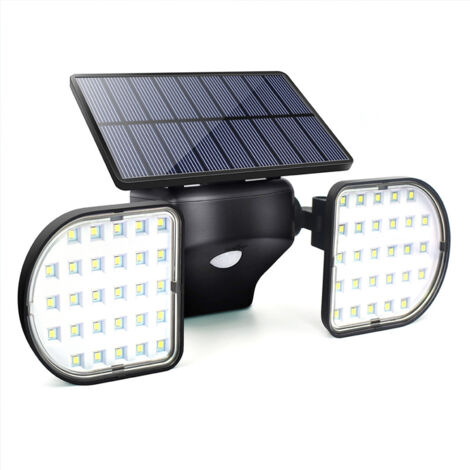 BEBUSINGOTO Luz solar para exteriores, 56 LED, reflector solar, sensor de movimiento, panel doble, luz de seguridad, luz de pared ajustable 360°, IP65, resistente al agua para jardín