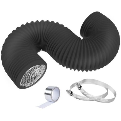 BEBUSINGOTO Manguera de ventilación de aluminio de 100 mm x 2,5 m, color negro, con 2 abrazaderas de acero para aire acondicionado, deshumidificador y extractor.