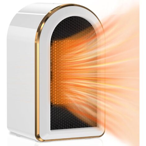 BEBUSINGOTO Mini calefactor eléctrico, silencioso y de calentamiento rápido (3 s), ideal para dormitorios, oficinas y baños (blanco, 12 x 11,5 x 21 cm)