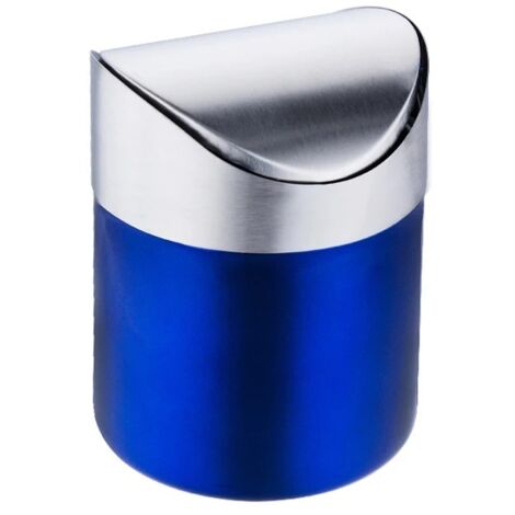 BEBUSINGOTO Mini cubo de basura de acero inoxidable cepillado con tapa abatible para mesa, escritorio o coche, 1,5 l/0,40 gal, color azul