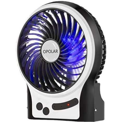 BEBUSINGOTO Mini ventilateur de bureau 3 vitesses, ventilateur piles rechargeable avec lumire LED et batterie 1800 mAh, ventilateur USB portable silencieux pour la maison, le bureau, les voyages, le
