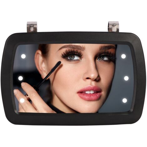 BEBUSINGOTO Miroir de maquillage pour pare-soleil de voiture à 6 LED avec interrupteur tactile, miroir intérieur très transparent HD universel 170 x 110 mm, sans batterie