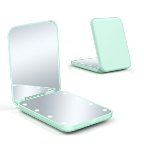 BEBUSINGOTO Miroir de poche, grossissement 1X/3X, miroir de maquillage de voyage compact à LED avec lumière pour sac à main, 2 faces, portable, pliable, portable, petit miroir éclairé