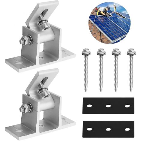 BEBUSINGOTO Montagesatz für Solarmodule aus Aluminium, 2-teilig, mit 4 Schrauben und 2 verstellbaren Gummidichtungen