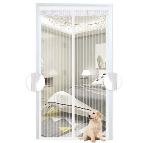 BEBUSINGOTO Mosquitera magnética blanca de malla para puerta totalmente cerrada para balcón, fácil instalación, 140 x 240 cm