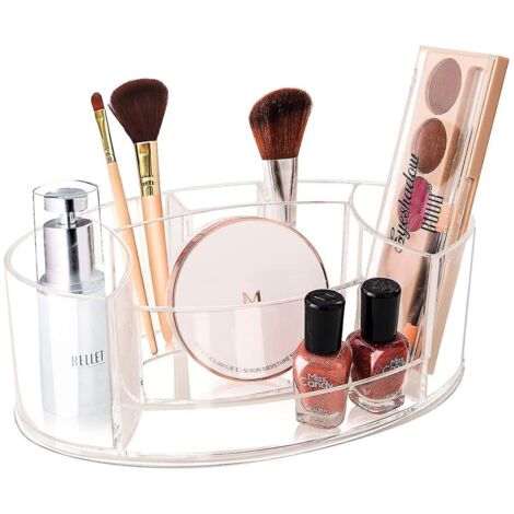 BEBUSINGOTO Organisateur de maquillage transparent, petit organisateur de maquillage en acrylique pour meuble-lavabo de salle de bain, plateau de rangement de maquillage de comptoir durable