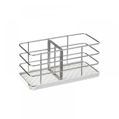 BEBUSINGOTO Organisateur d'évier, organisateur de cuisine porte-éponge avec bac de vidange, organisateur d'évier de cuisine organisateur de caddie de cuisine en acier inoxydable, argent