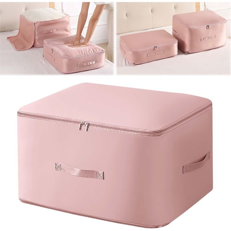 BEBUSINGOTO Organiseur à compression automatique ultra peu encombrant, sac de rangement mobile à compression automatique pour couettes, rose (54 x 42