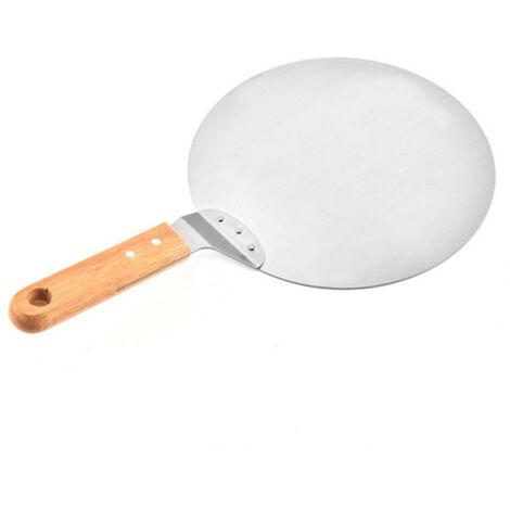 BEBUSINGOTO Pala para pizza, pala redonda para pizza con mango de madera y bandeja de acero inoxidable para pizzas caseras.