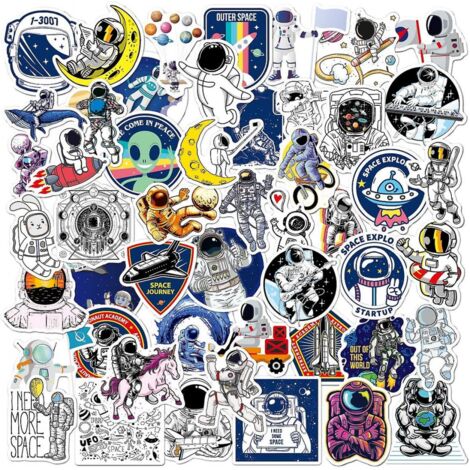 BEBUSINGOTO Paquete de 100 pegatinas de astronauta, calcomanías de vinilo impermeables para botellas de agua, portátiles, guitarras, monopatines, coches, bicicletas, motocicletas, termos, maletas y eq