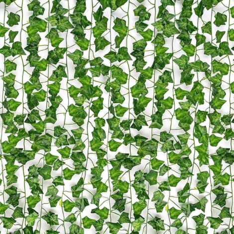 BEBUSINGOTO Paquete de 12 coronas de hiedra artificial, enredaderas falsas para decoración de habitaciones, plantas falsas, hojas de hiedra verde, protección UV, accesorios de pared para el hogar, dor