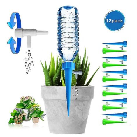 BEBUSINGOTO Paquete de 12 estacas de riego automático para plantas de jardín de interior y exterior