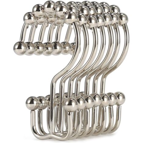 BEBUSINGOTO Paquete de 12 ganchos para cortina de ducha, anillos de doble deslizamiento, anillos para baño
