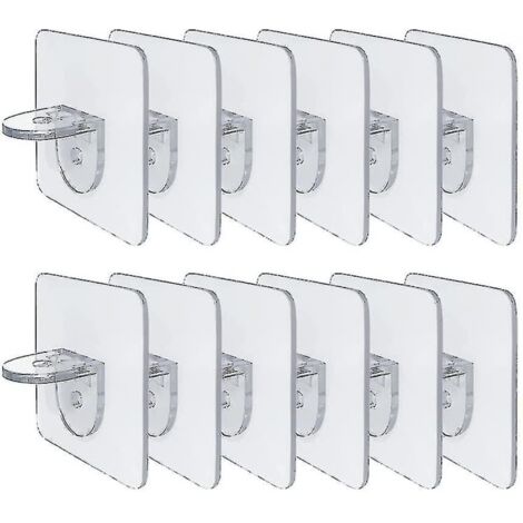 BEBUSINGOTO Paquete de 12 soportes para estantes, soportes autoadhesivos para estantes, gabinetes, soportes de vidrio, estantes de almacenamiento.