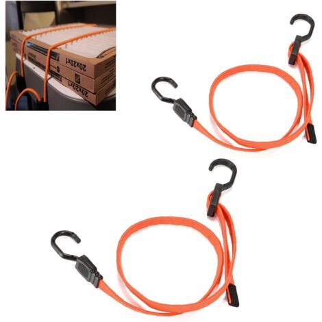 BEBUSINGOTO Paquete de 2 cuerdas elásticas resistentes, planas con ganchos, para proteger muebles, carritos, tiendas de campaña y motocicletas (100 cm, naranja)
