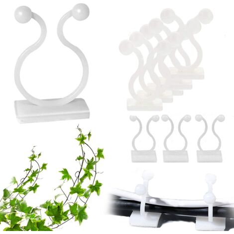 BEBUSINGOTO Paquete de 200 clips autoadhesivos para plantas, ajustables, de pared, con fijación invisible, 20 x 22 x 40 mm