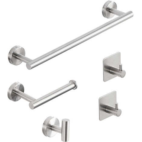 BEBUSINGOTO Paquete de 5 toalleros de baño, soporte para papel higiénico, toallero de acero inoxidable, sin perforaciones, autoadhesivos para cocina (plateados)