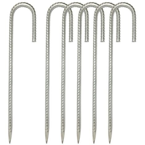 BEBUSINGOTO Paquete de 6 anclajes de suelo, estacas de acero reforzado para carpa, clavijas de seguridad con gancho en J, anclaje de suelo para toldo de trampolín de 30 cm, acero resistente