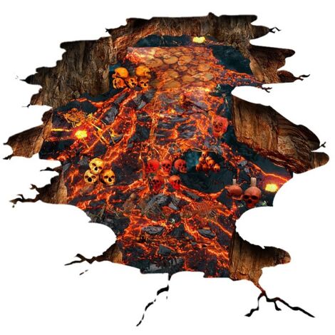 BEBUSINGOTO Pegatinas de suelo de esqueleto de calavera de Halloween aterradoras, pegatinas de pared 3D con llamas y lava espeluznantes para sala de estar, pegatinas de suelo de esqueleto de terror, d