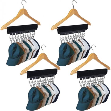 BEBUSINGOTO Perchero para sombreros, juego de 4, 10 clips para guardar sombreros, regalo (negro)