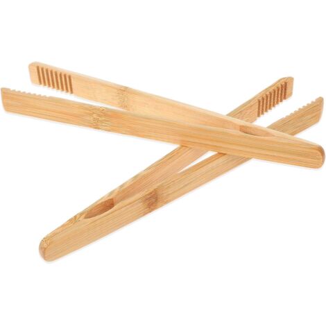 BEBUSINGOTO Pinzas de bambú para tostadora de 25,5 cm de largo (juego de 2) - Marrón