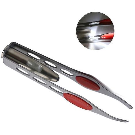 BEBUSINGOTO Pinzas profesionales para cejas de acero inoxidable con luz LED.