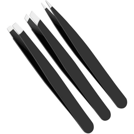 BEBUSINGOTO Pinzette für Augenbrauen, Wimpern, eingewachsene Haare, Splitter, Gesichtshaare und Zecken, gerade und schräg, Krabbenspitze, 3 Stück