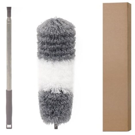 BEBUSINGOTO Plumeau Télescopique, Plumeau Toile D'araignée Poussière, Tete de Loup 250CM Tête Pliable Lavable