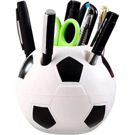 BEBUSINGOTO Portalápices con forma de balón de fútbol, organizador de escritorio con 6 agujeros, portalápices de escritorio, almacenamiento de bolígrafos, organizador de útiles escolares