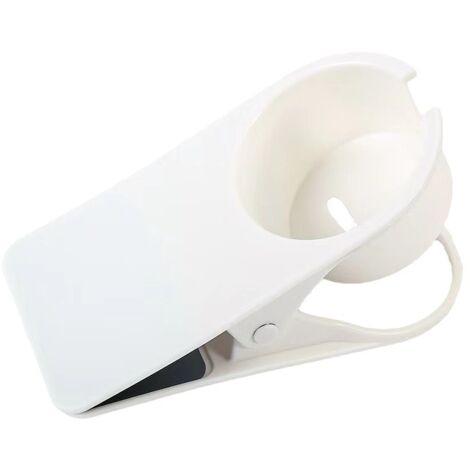 BEBUSINGOTO Portavasos con clip para bebidas, portabotellas, portavasos de escritorio con clip lateral, portavasos para agua, refrescos, platillos, ideal para oficina o hogar (BLANCO)