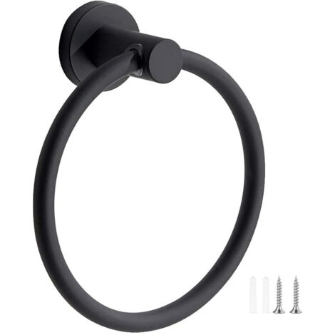 BEBUSINGOTO Porte-Serviettes, Anneau Porte Serviettes Mural Givré Noir en Acier Inoxydable 304, Porte Serviette Rond pour Salle de Bain, Cuisine (Noir)
