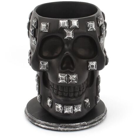 BEBUSINGOTO Porte-stylo squelette en forme de crâne à paillettes pour la maison, le bureau, le bureau, la papeterie, les outils de maquillage, le rangement pour Halloween (1 pièce noire)