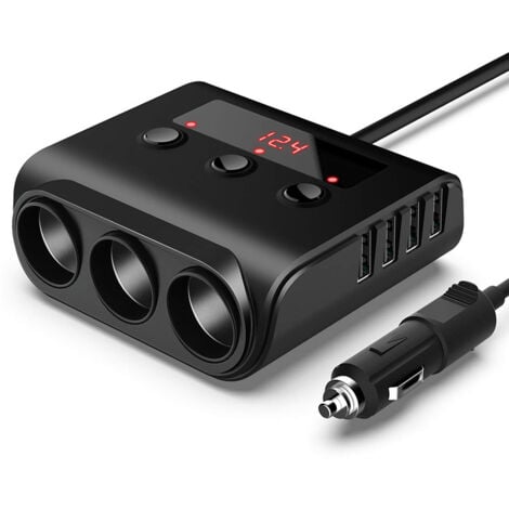 BEBUSINGOTO Presa splitter per caricabatterie accendisigari da auto, adattatore per accendisigari da 120 W con 4 porte USB, interruttore separato, indicatore di tensione per telefono, tablet, dash cam